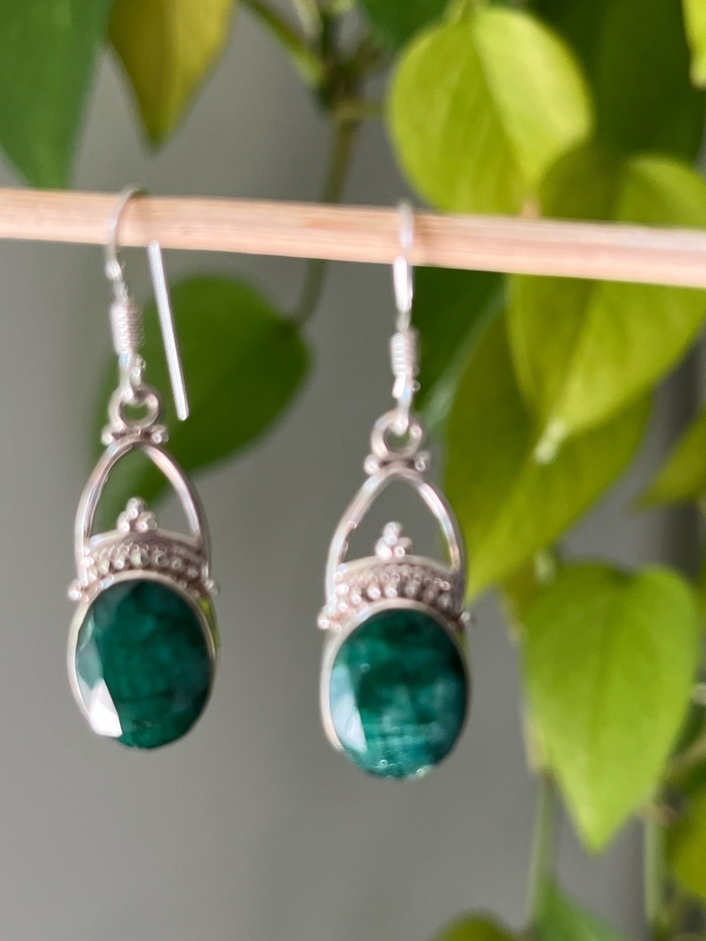 Raw Emerald Sterling Silver Drop Earrings